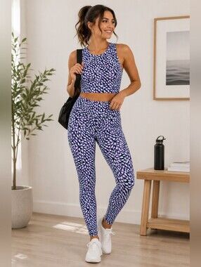 ✨ NWT Pop Fit Matching Activewear Set – Medium – Purple Abstract Print Leggings